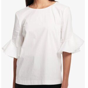 Calvin Klein Ruffle-Cuff Top Alabaster White - NWT